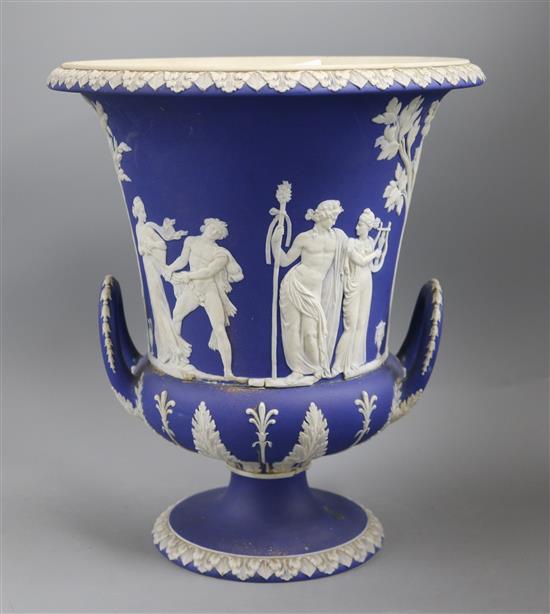 A large 19th century Wedgwood jasper campana urn, 31cm high.